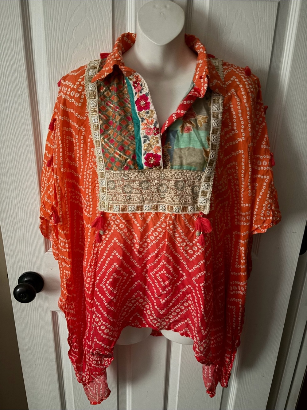 Zah Women’s Orange / Multicolored Kaftan Top Beaded / Embroidered Size Medium